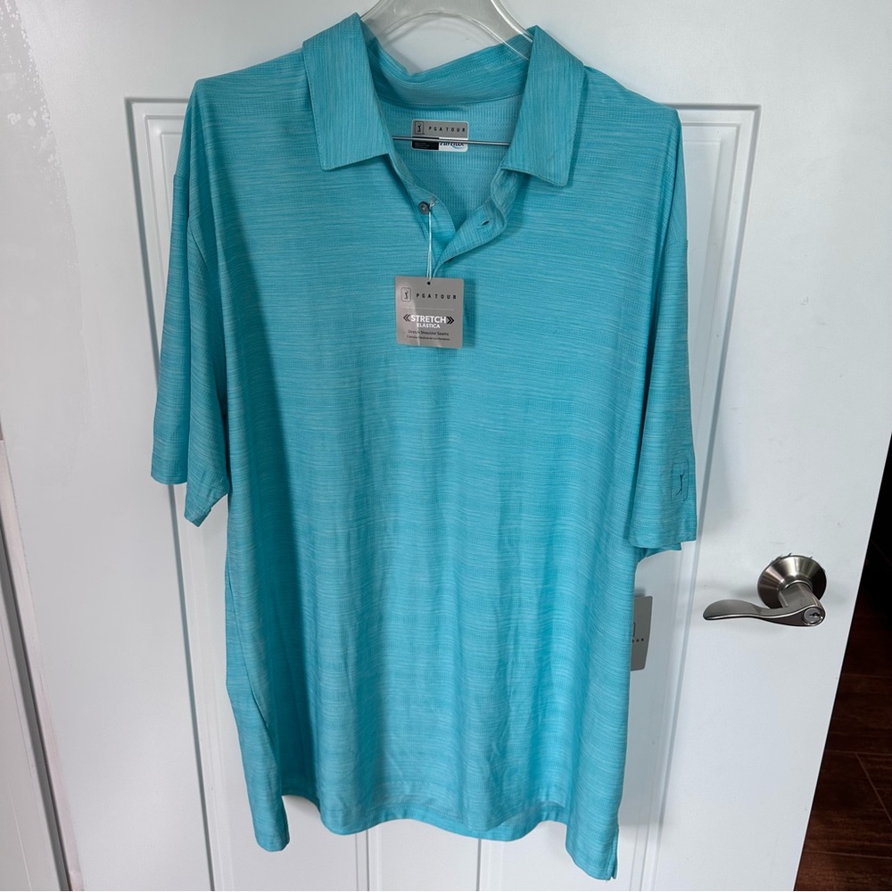 NWT Men’s PGA Tour Golf Collard Polo Shirt Aqua 40 UPF XL
